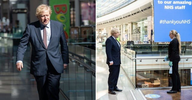 Boris Johnson visits Westfield shopping centre to tell the public to have confidence when shopping for the first time tomorrow.
