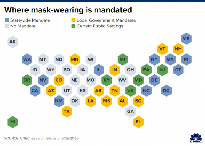 Coronavirus mask mandates differ across the country as hot spots multiply