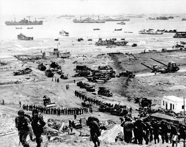 Build-up of Allied forces landing at Omaha Beach, Normandy, France during the World War two D-Day landings 1944.