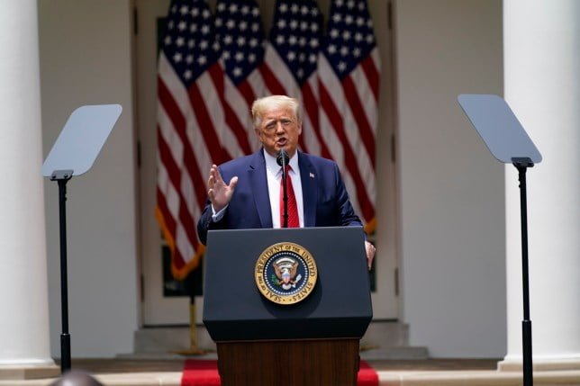 Photo of Donald Trump giving speech in White House rose garden