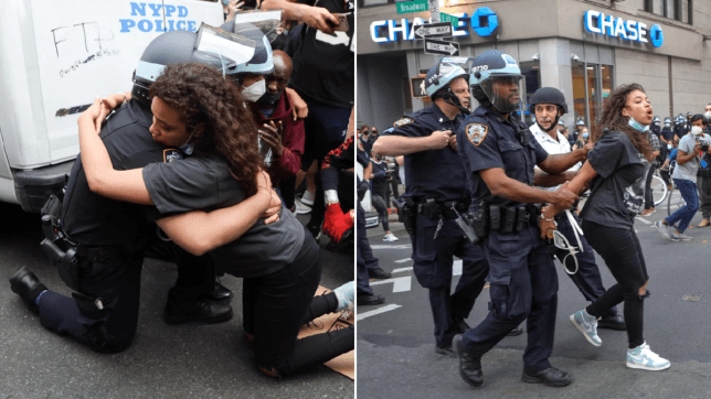 Woman arrested after getting cop to kneel 