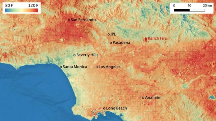 ECOSTRESS Temperature Map Los Angeles August 2020