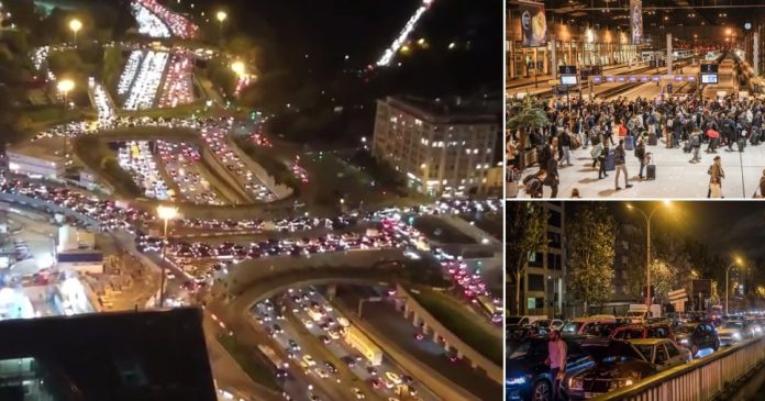 Paris gridlocked as tens of thousands try to leave the city as country goes into 2nd lockdown (Picture: Getty, Rex, EPA)