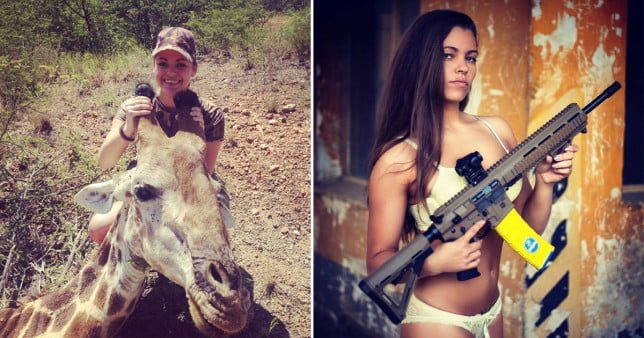 Model poses with animals she hunts on OnlyFans 'to help conservation charities'
