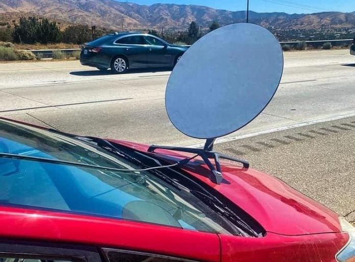 CHP tickets driver with apparent SpaceX Starlink dish on hood