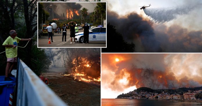 Homes burned down in Athens amid wildfires which caused the closure of part of the national motorway.