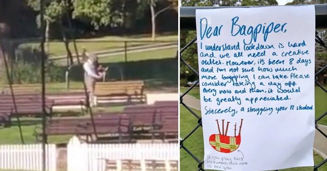 A ‘struggling’ student begged a bagpipe player to stop because it’s harming her concentration.