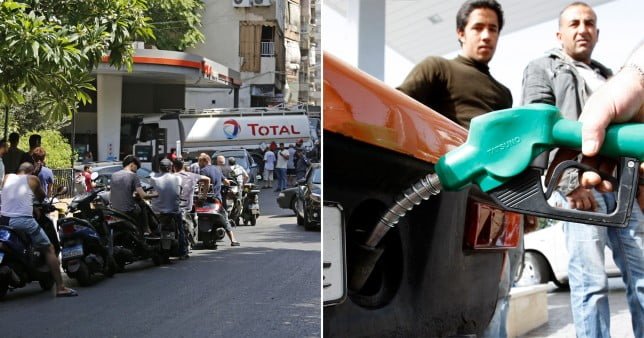 People queueing for petrol in Lebanon 