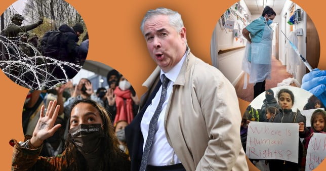 Assorted images including Geoffrey Cox, a border guard and a nurse