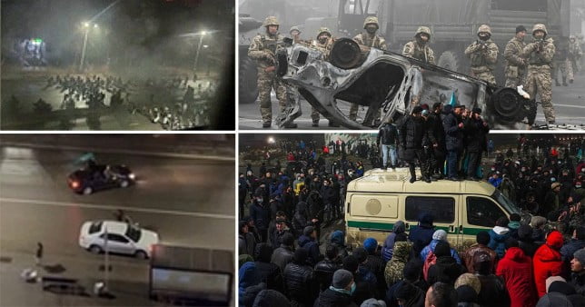 Scenes showing the violence and unrest in Kazakhstan. Russia has sent peacekeepers into Kazakhstan to help quell the unrest there as troops were reportedly heard shooting protestors.