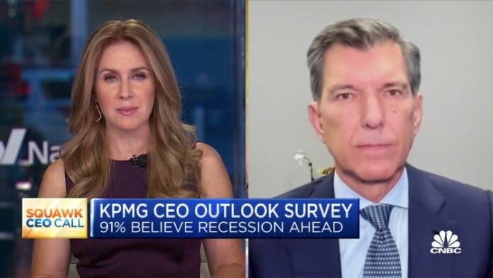 KPMG CEO Outlook survey finds 91% of execs believe a recession is ahead