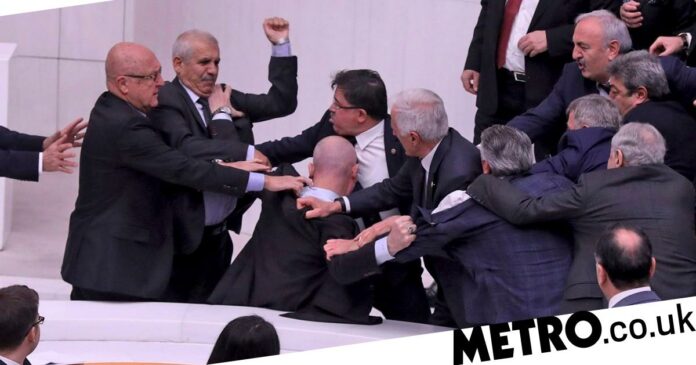 Turkish politician hospitalised after brawl breaks out in parliament