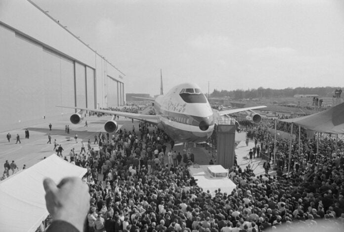 (Original Caption) The world's largest jetliner, the Boeing 747 is rolled out for public view here, on September 30th. Able to carry 490 passengers, the $20 million plane will be delivered to airlines starting October 1969. The craft weighs 700,000 pounds, and has 10 abreast seating and staterooms. 11696937 The end of the golden age of air travel: Boeing's last commercial 747 is set to be delivered today - more than 50 years after the iconic twin-aisle 'Queen of the Skies' helped change air travel forever