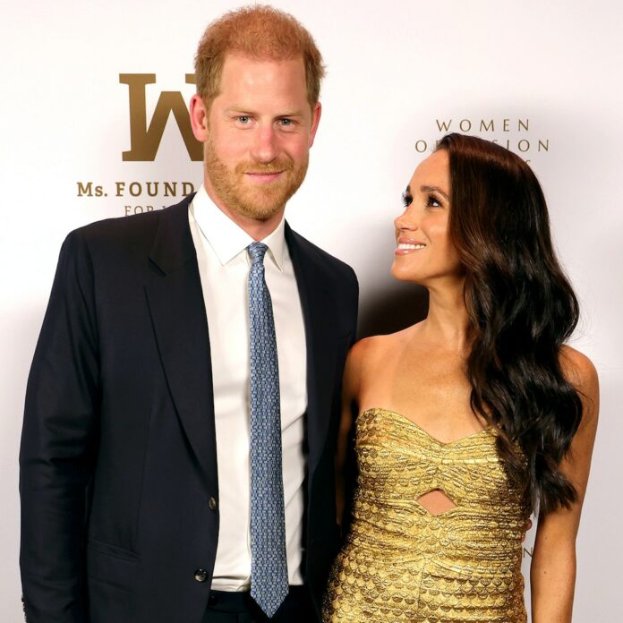 Meghan Markle Glitters in Gold on Red Carpet With Prince Harry
