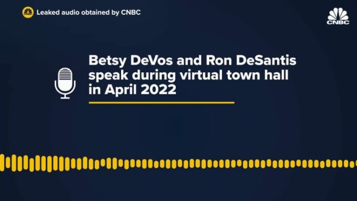 Listen to leaked audio of Betsy DeVos and Ron DeSantis during April 2022 town hall